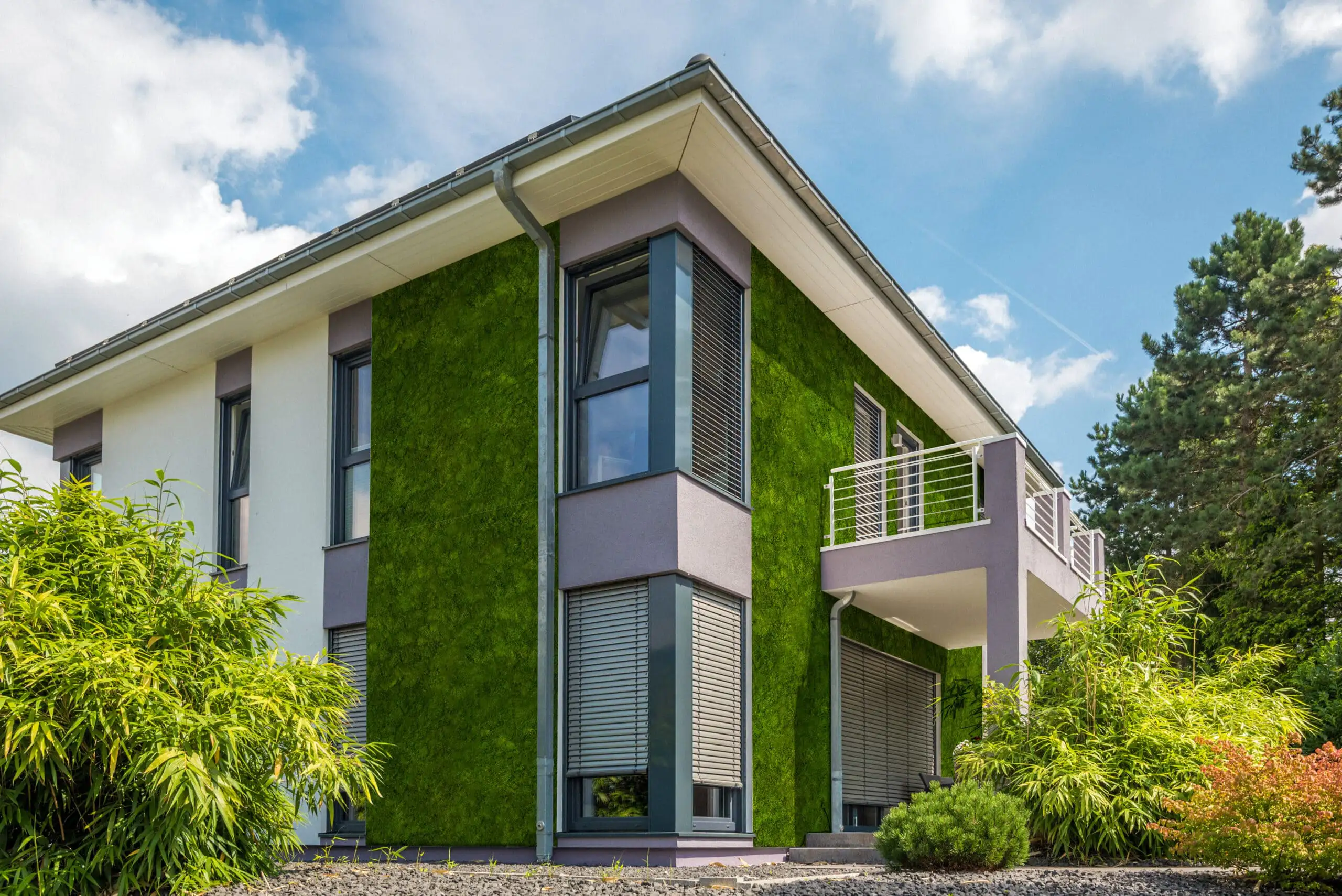 Privathaus mit grüner Moosfassade